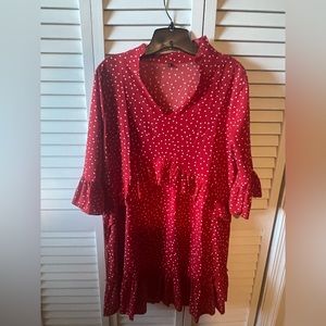 Amazon polkadot flowy dress, red, size M